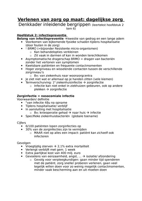 1 IB H2 Infectiepreventie Verlenen Van Zorg Op Maat Dagelijkse