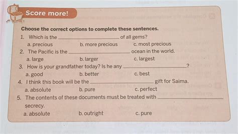 Choose The Correct Options To Complete These Sentences Brainly In