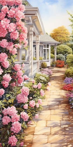 Premium Ai Image Hyper Realistic Watercolor Painting Of Rose Garden Walk