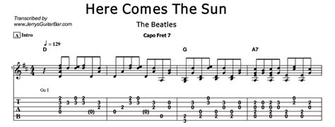 The Beatles Here Comes The Sun Guitar Lesson Tabs Chords JGB