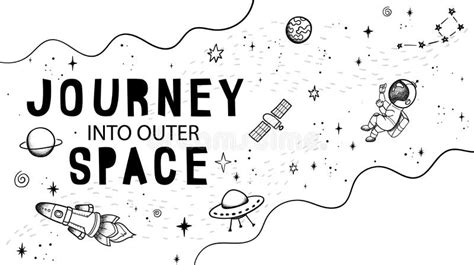 Hand Drawn Space Banner Template Space Doodle Vector Illustration With