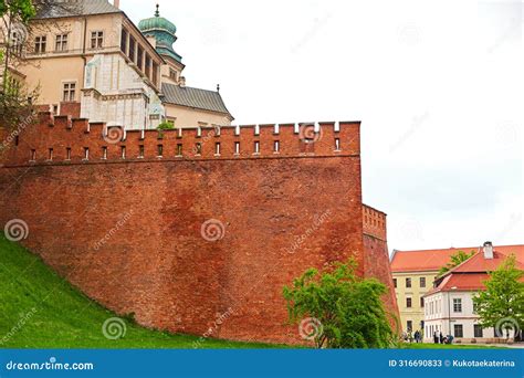 The Old Red Brick Zamek Krolewski Na Wawelu Castle In The Center Of