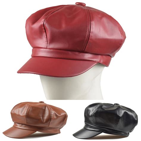 Travelwant Leather Newsboy Hats For Women Panel Pu Leather Cabbie