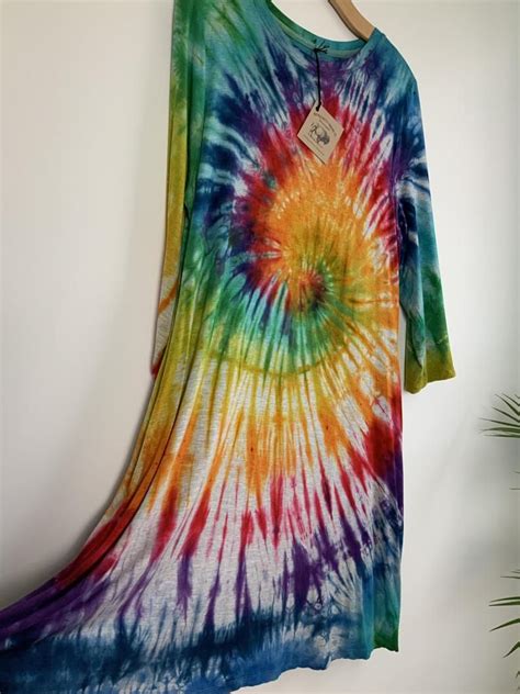 Tie Dye Dress Xl Rainbow Tye Dye Jersey Knit Womens Dress Etsy In 2021 Tie Dye Dress Dyed