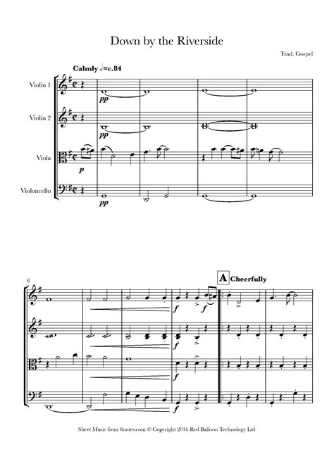 Down By The Riverside Sheet Music For String Quartet 8notes