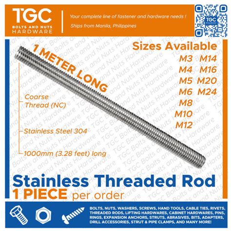 TGC 1PC 1 Meter M3 M36 SS Rod Stainless Threaded Rod SS Stud Bolt