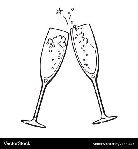 Black And White Sketch Of Two Glasses Of Champagne