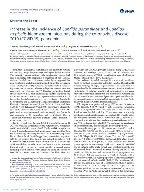 Pdf Increase In The Incidence Of Candida Parapsilosis And Candida