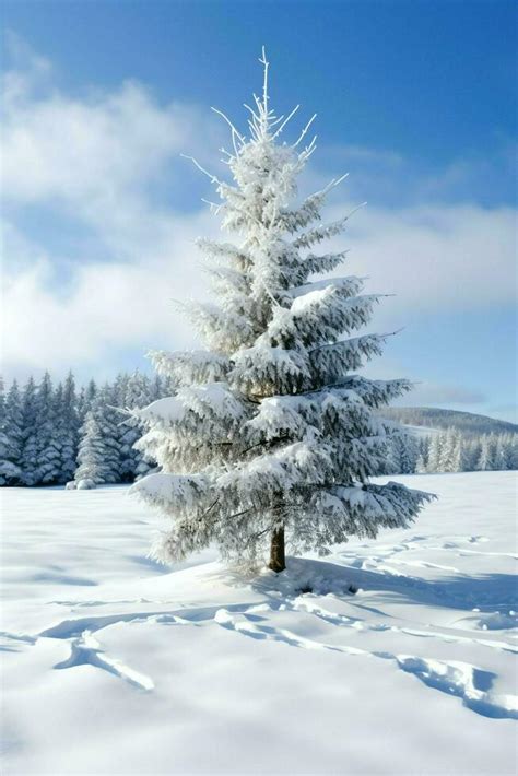 Pine trees or decorated christmas tree covered by snow on beautiful ...