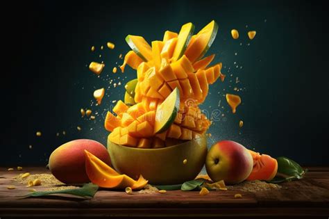 A Mango Falling Into A Pile Of Slices Of Mangos Fruit Pro Shooting Ai