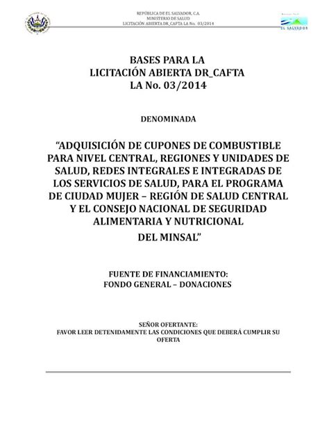 PDF BASES PARA LA LICITACIÓN ABIERTA DR CAFTA LA No REPÚBLICA