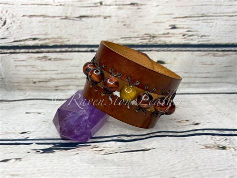 Red Tigers Eye Leather Bracelet Etsy