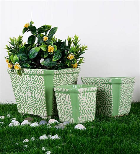 Buy Green Ceramic Casket Shape Big Size With Rd Print Planter By Justoriginals At 45 Off By