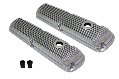 1964 Up Sb Ford V8 289 302 351w Polished Aluminum Short Finned Valve Covers Ebay