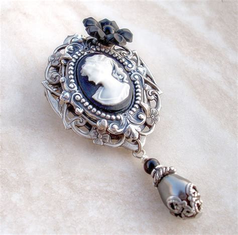 Black Cameo Brooch Pin Victorian Gothic Jewelry Black By Aranwen