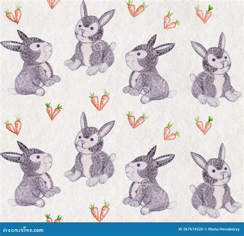 Watercolor Plush Bunny Pattern Watercolor Paper Texture On The