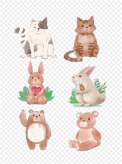 Cute Animal Collection Vector Art PNG, Cute Watercolor Animals ...