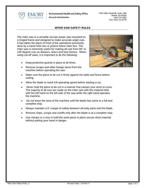 (PDF) MITER SAW SAFETY RULES - Emory University … SAW SAFETY RULES ...