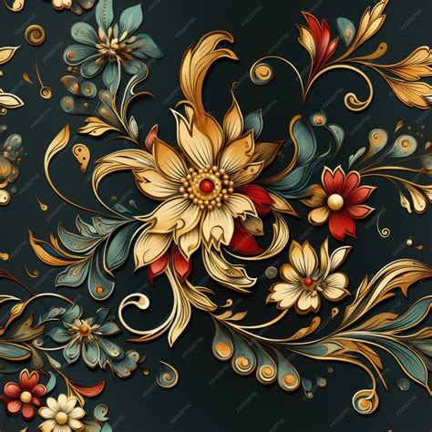 Premium AI Image | A floral design on a black background Digital image Seamless background