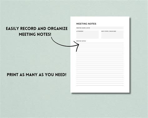 Meeting Notes Printable, Note Taking Template, Office Organization, Work Notes, Meeting Agenda ...