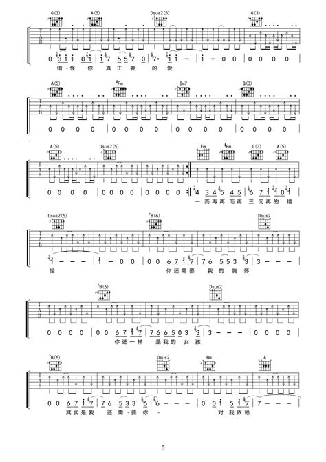 女孩吉他谱 韦礼安 女孩c调原版指法 弹唱六线谱 搜谱啦