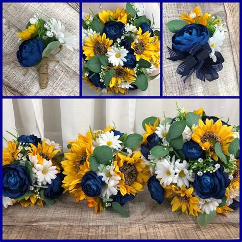 Sunflower Daisy Navy Bouquet Etsy