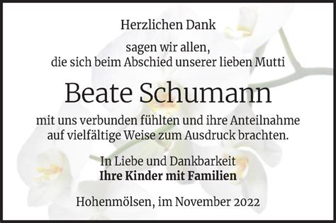 Traueranzeigen Von Beate Schumann Abschied Nehmen De