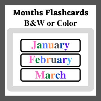 Months Flashcards (B&W or Color)-Printable Cards-Classroom decors