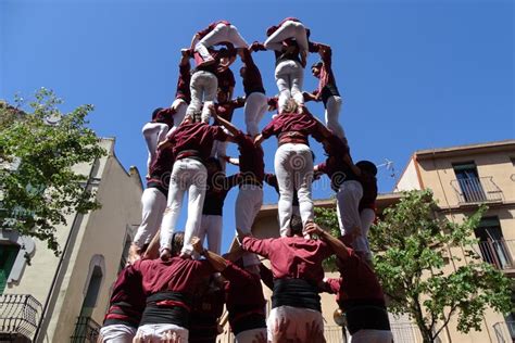 Castellers Torre Humana De Cataluña España Imagen de archivo