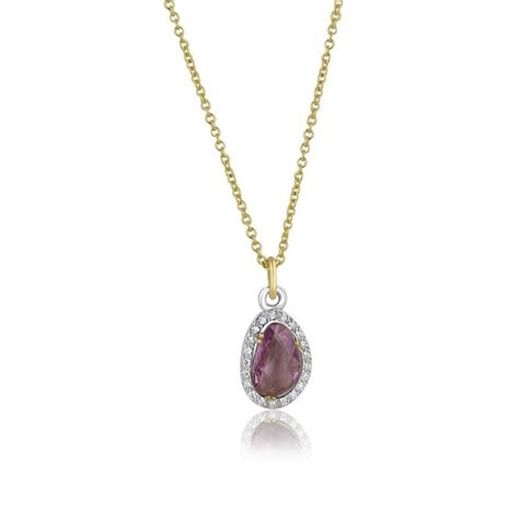 Avanti Ct Mixed Gold Pink Sapphire And Diamond Halo Necklace Womens