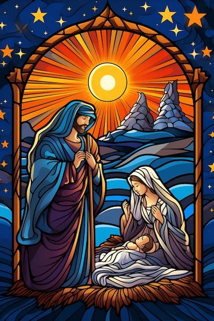 Premium Ai Image Stained Glass Artwork Featuring A Nativity Scene