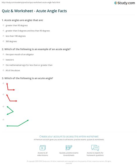 Quiz & Worksheet - Acute Angle Facts | Study.com