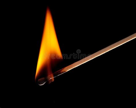 Burning Match Isolated On Black Background Close Up Stock Image