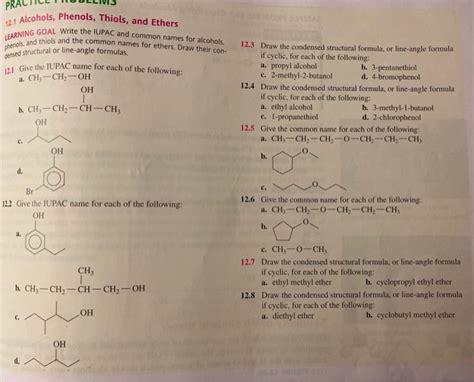 Solved 12 1 Alcohols Phenols Thiols And Ethers LEARNING Chegg