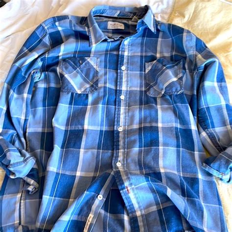 Shirts Original Weatherproof Vintage Blue Plaid Casual Button Up Mens