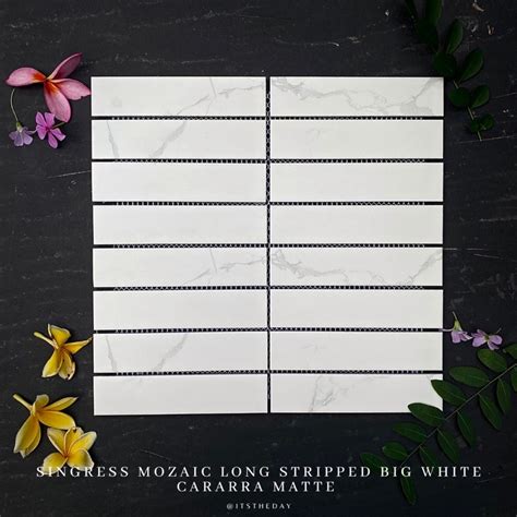 Jual Mosaic Pottery Long Stripped White Carrara Matt Mozaik Singress