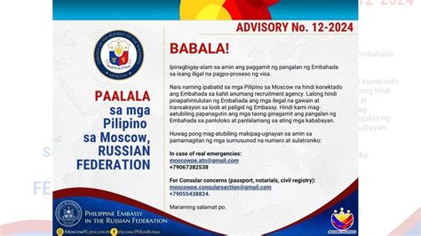 Embahada Ng Pilipinas Sa Moscow Russia Nagbabala Sa Mga Gumagamit Ng