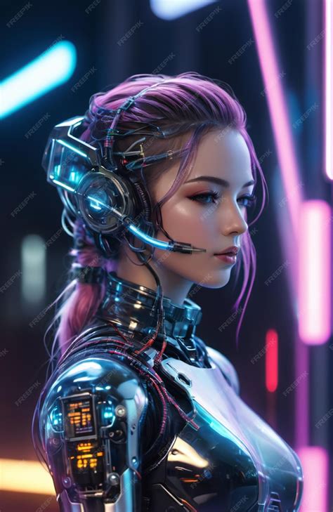 Premium Photo Futuristic Humanoid Wearing Bionic Armor With Neon Glowing Cyberpunk Style