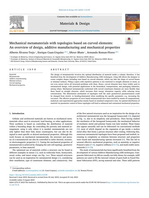 Pdf Mechanical Metamaterials With Topologies Based On Curved Elements