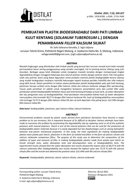 PDF PEMBUATAN PLASTIK BIODEGRADABLE DARI PATI LIMBAH KULIT KENTANG