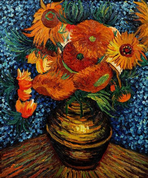 Flower Collage By Van Gogh Oil Reproduction On Canvas In Flower