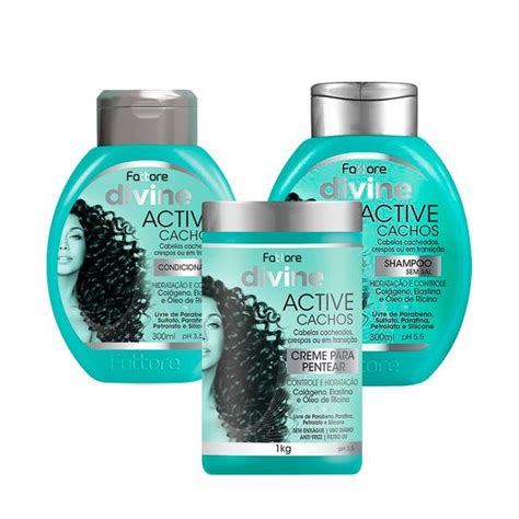 Kit Shampoo Condicionador Creme P Pentear Divine Active Cachos