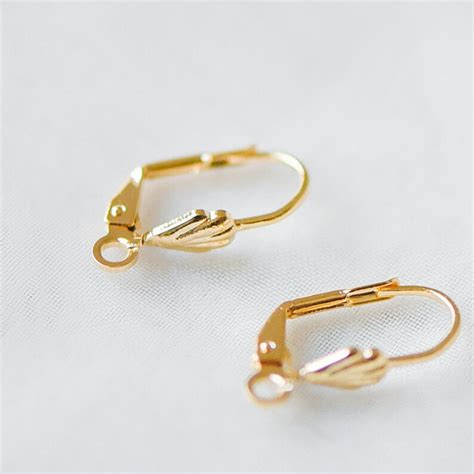 Pcs Gold Leverback Ear Hooks Real Gold Plated Brass Earring Etsy