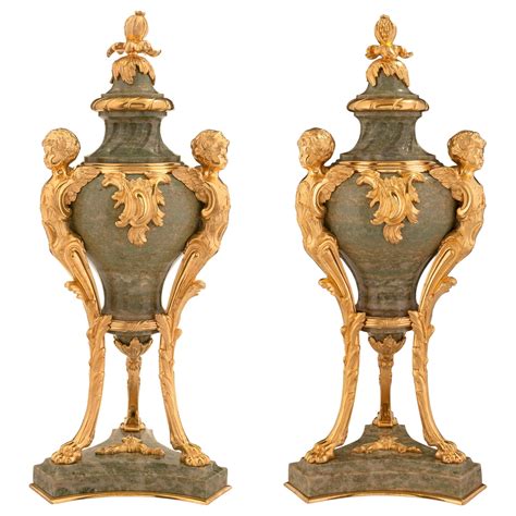 Pair Of French Mid Th Century Louis Xvi Style Marble And Ormolu