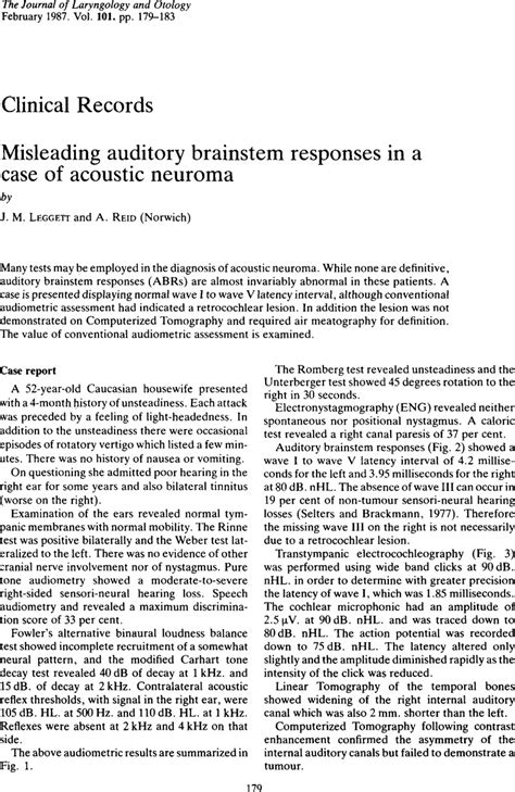 Misleading Auditory Brainstem Responses In A Case Of Acoustic Neuroma