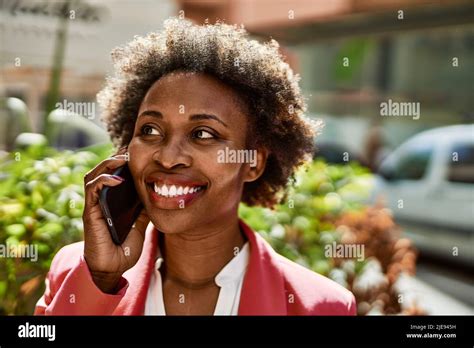 Beautiful Business African American Woman With Afro Hair Smiling Happy