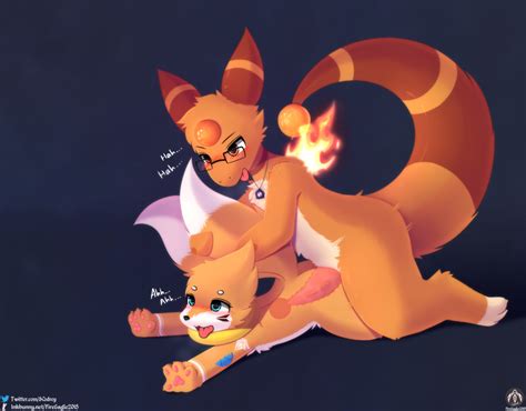 Rule 34 Absurd Res Ampharos Anthro Blush Buizel Duo Eyewear Female Fire From Behind Position