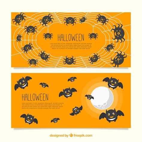 Free Vector Halloween Banners With Bats And Spiders