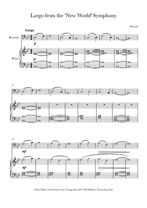 ﻿dvořák Largo From The New World Symphony Sheet Music For Bassoon