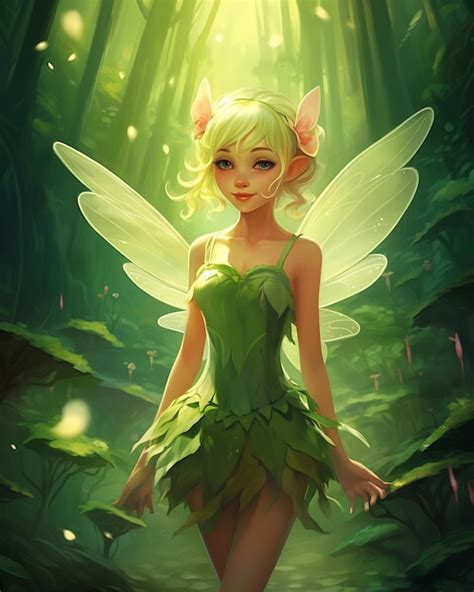 Green Fairy Tinkerbell Standing Green Path Premium Ai Generated Image